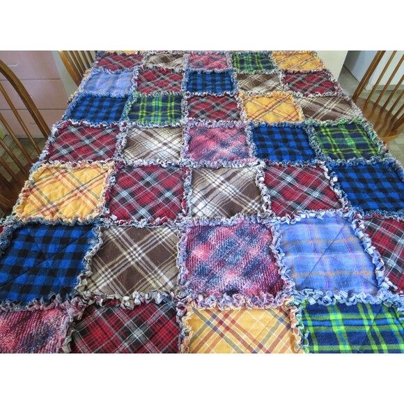 Flannel Rag Quilt With Batting, 50x64, Plaid Rag Quilt - Picture 2 of 12